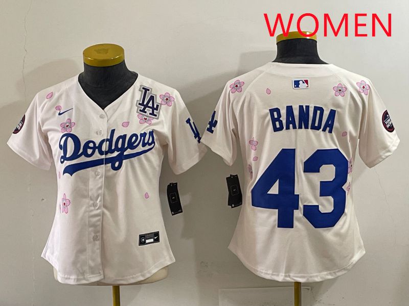 Women Los Angeles Dodgers #43 Banda Cream Sakura Edition 2025 Nike MLB Jersey style 37